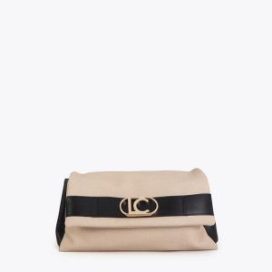 LOLA CASADEMUNT LS2604077 Bandolera con solapa canvas y efecto piel CRUDO-NEGRO
