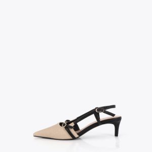 LOLA CASADEMUNT LS2605049 Zapato tacón bicolor con tiras de hebillas personalizadas CRUDO-NEGRO