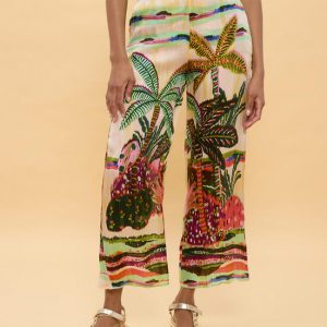 LOLA CASADEMUNT LS2614013 Pantalon estampado palmeras multicolor CRUDO-MULTICOLOR
