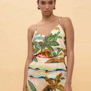 LOLA CASADEMUNT LS2615012 Top lencero estampado palmeras multicolor CRUDO-MULTICOLOR