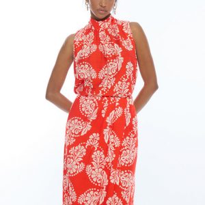 LOLA CASADEMUNT LS2615091 Top cuello alto paisley ROJO-BLANCO