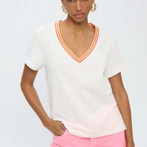 LOLA CASADEMUNT LS2615102 Camiseta cuello pico cinta BLANCO
