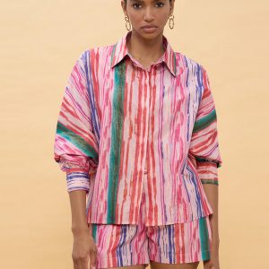 LOLA CASADEMUNT LS2615111 Camisa oversize rayas multicolor lurex ROSA-MULTICOLOR