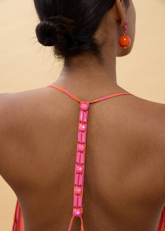 LOLA CASADEMUNT LS2616030 Vestido largo tirantes estampado manchas ROSA-NARANJA - Imagen 3