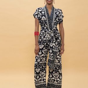 LOLA CASADEMUNT LS2616033 Mono largo estampado etnico NEGRO-CRUDO