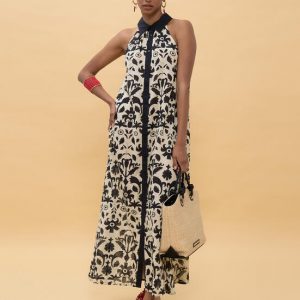 LOLA CASADEMUNT LS2616035 Vestido estampado flores a contraste NEGRO-CRUDO