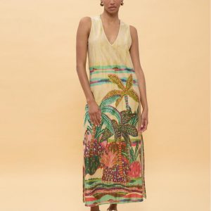 LOLA CASADEMUNT LS2616038 Vestido de circular estampado CRUDO-MULTICOLOR