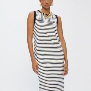 LOLA CASADEMUNT LS2616149 Vestido rallas con rib a contraste CRUDO-NEGRO