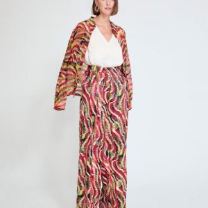 LOLA CASADEMUNT MS2614027 Pantalón satinado estampado wideleg ROJO-MULTICOLOR