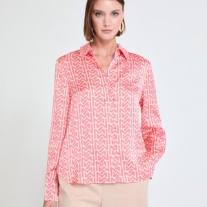 LOLA CASADEMUNT MS2615013 Camisa satinada logo M CRUDO-NARANJA