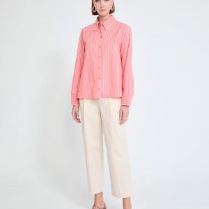 LOLA CASADEMUNT MS2615056 Camisa popelin rayas CRUDO-NARANJA