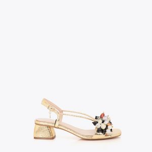 LOLA CASADEMUNT MS2605011 Sandalia tacón metalizada con detalle de aplicaciones METAL-METAL