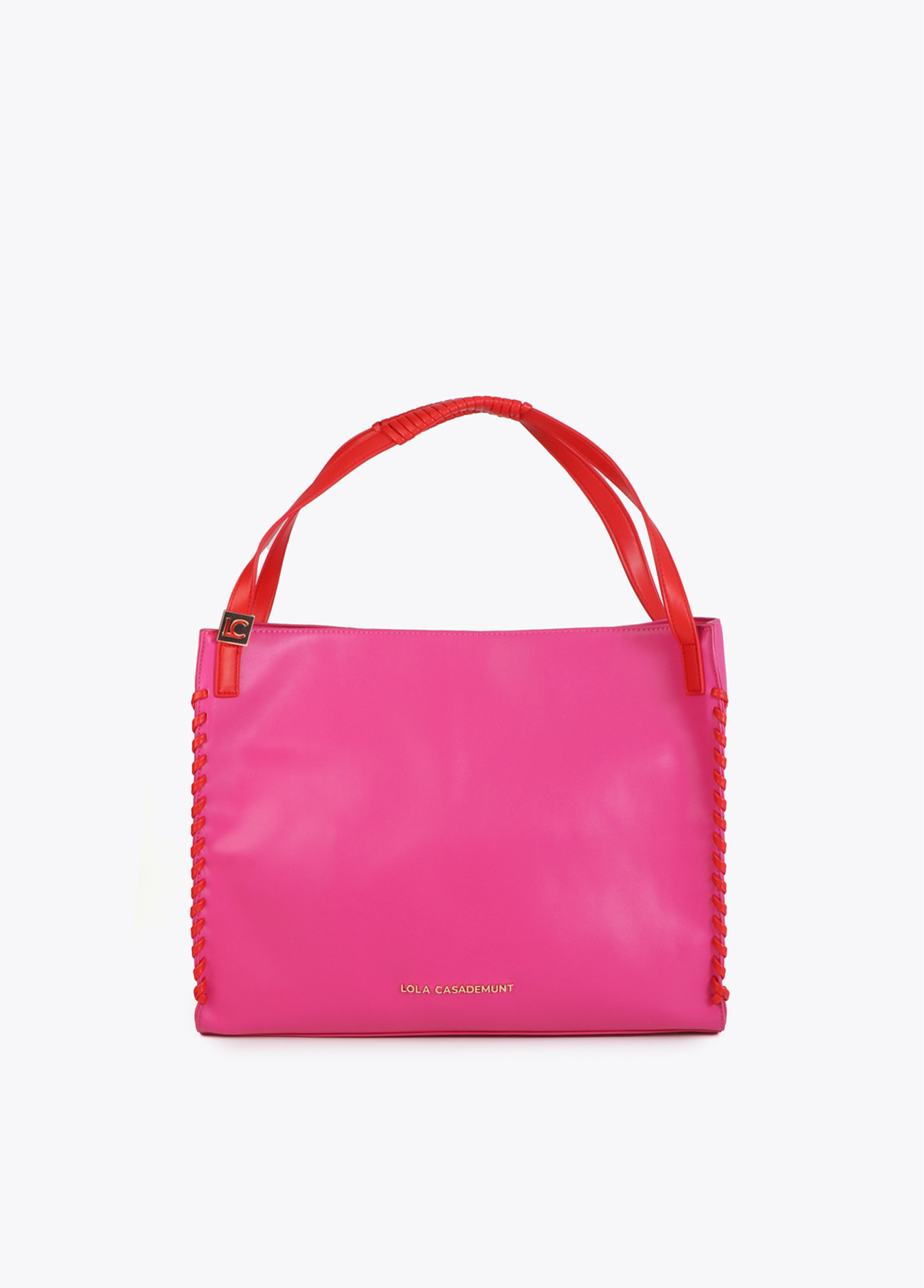 LOLA CASADEMUNT LS2604070 Shopper con detalle trenzado a contraste ROSA-ROJO