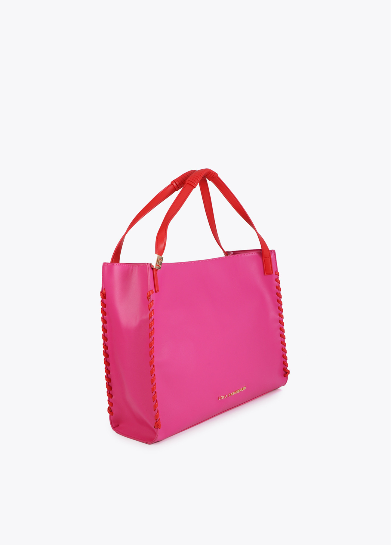 LOLA CASADEMUNT LS2604070 Shopper con detalle trenzado a contraste ROSA-ROJO - Imagen 4