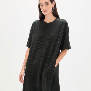 LOLA CASADEMUNT LS2616153 Vestido tipo camiseta con strass NEGRO