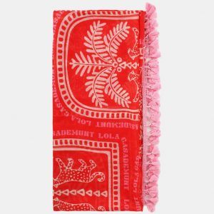 LOLA CASADEMUNT LS2607012 Pareo estampado en motivos tropicales con flecos ROJO-CRUDO