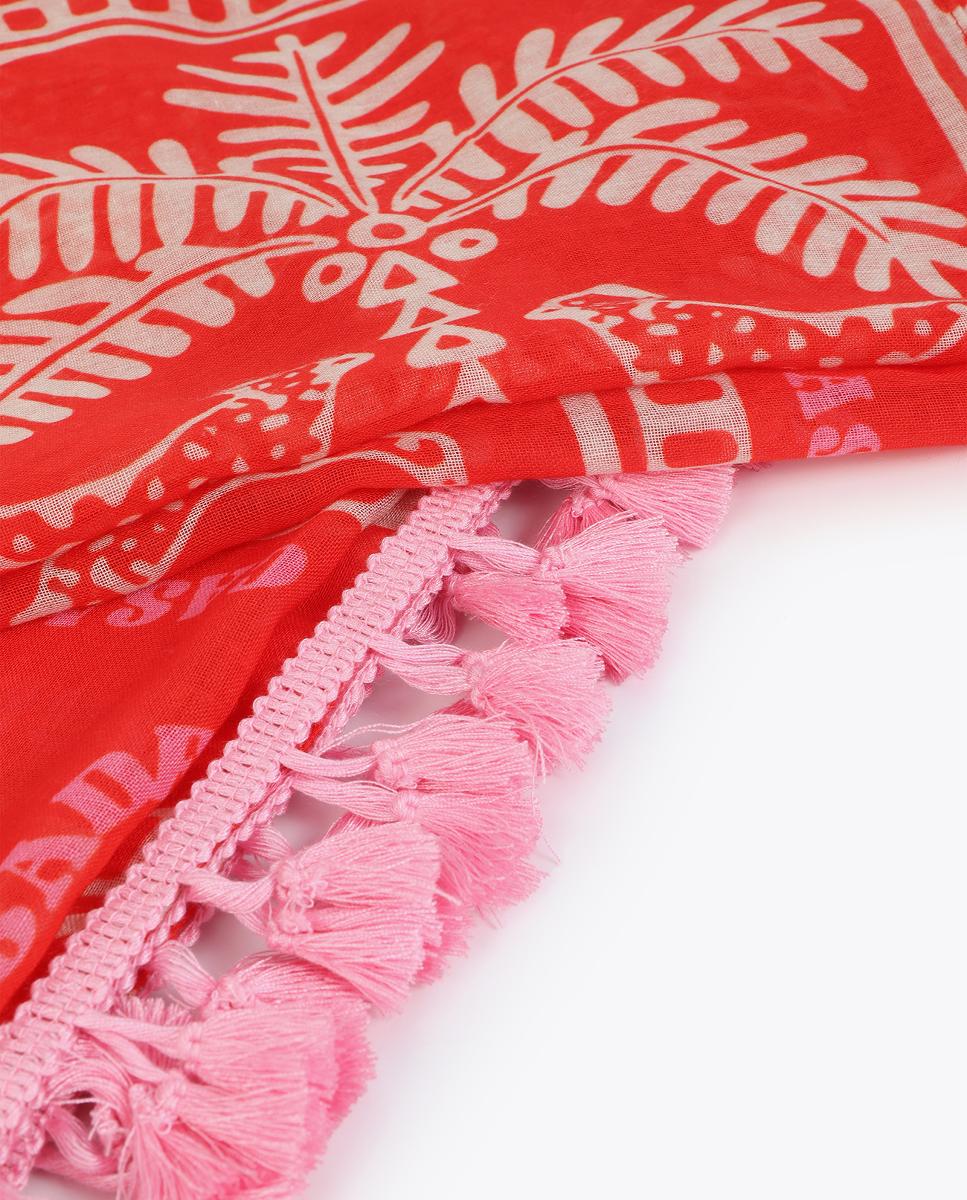 LOLA CASADEMUNT LS2607012 Pareo estampado en motivos tropicales con flecos ROJO-CRUDO - Imagen 4