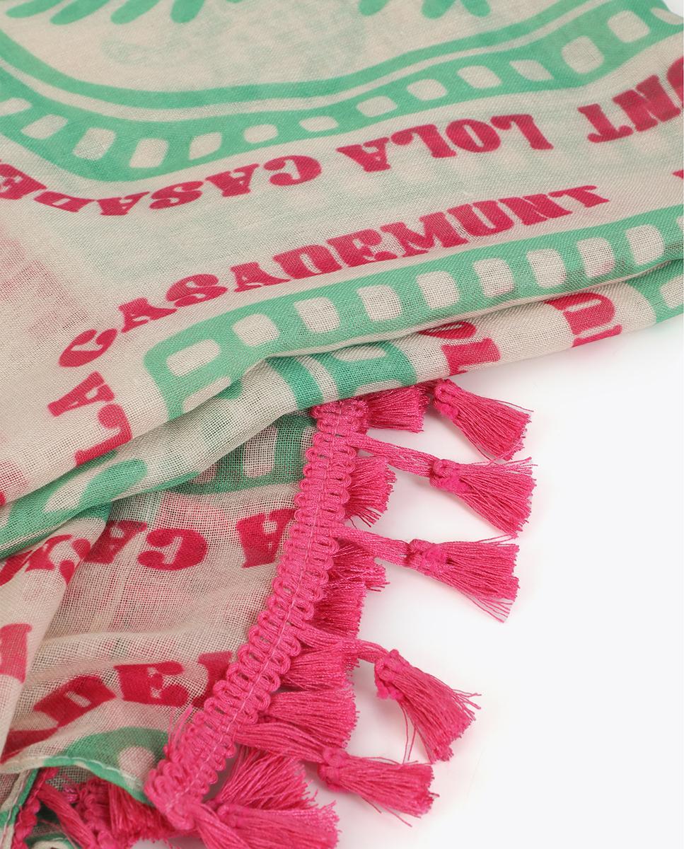 LOLA CASADEMUNT LS2607012 Pareo estampado en motivos tropicales con flecos CRUDO-VERDE - Imagen 2