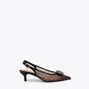 LOLA CASADEMUNT LS2605048 Zapato tacón en rejilla de animal print con detalle cristal MARRON-NEGRO