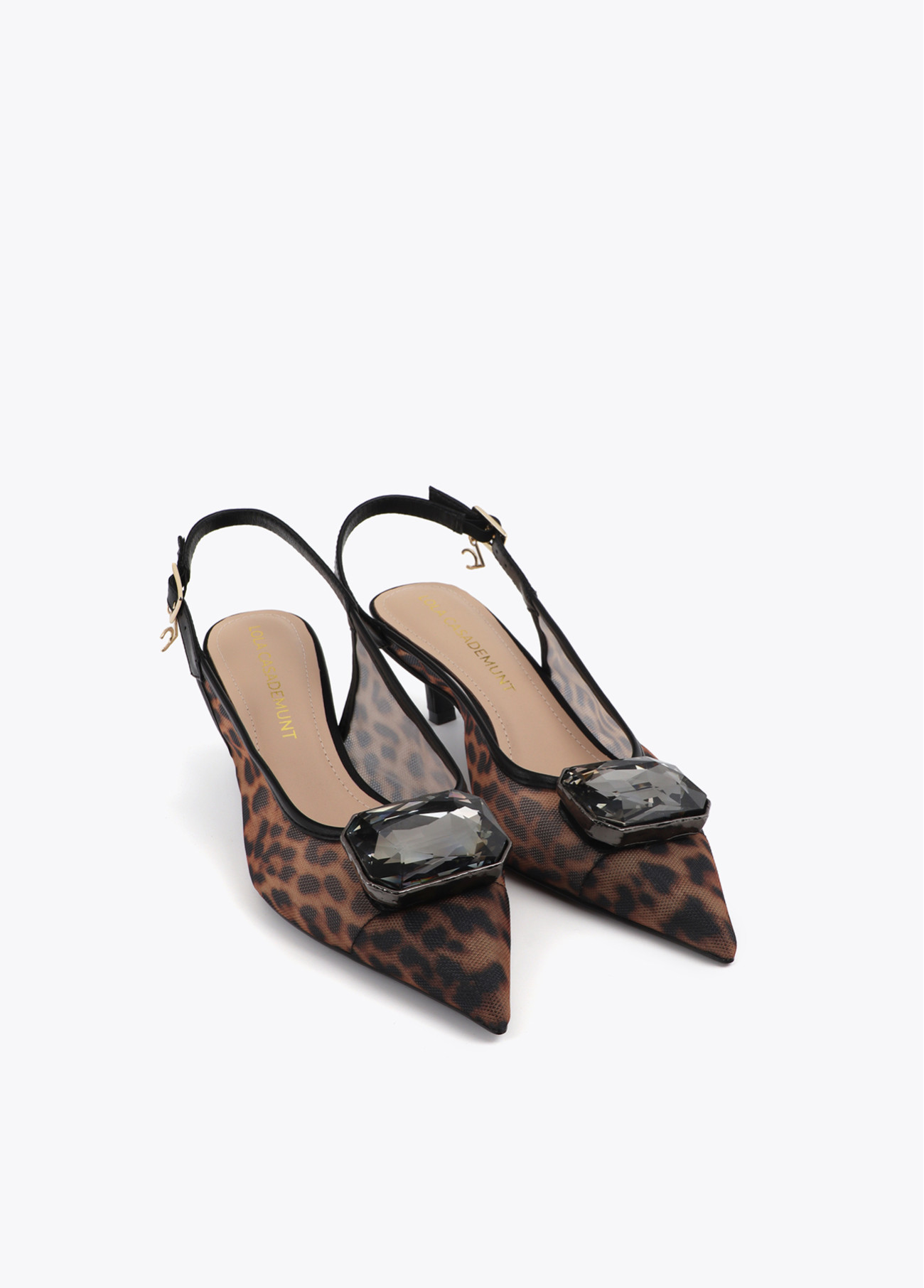 LOLA CASADEMUNT LS2605048 Zapato tacón en rejilla de animal print con detalle cristal MARRON-NEGRO - Imagen 2