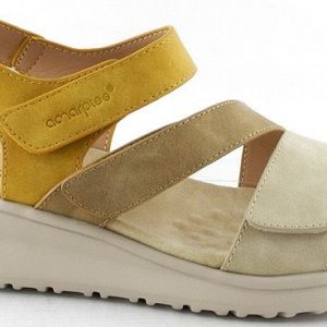 AMARPIES ABZ30157 SANDALIA CONFORT TRES VELCROS Mostaza