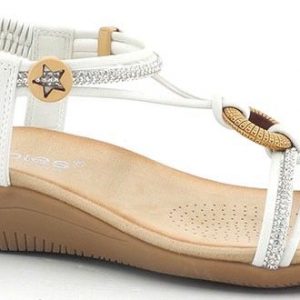 AMARPIES ABZ30226 SANDALIA ANILLA DORADA TIRAS STRASS TALON ELASTICO BLANCO