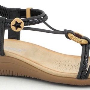 AMARPIES ABZ30226 SANDALIA ANILLA DORADA TIRAS STRASS TALON ELASTICO NEGRO