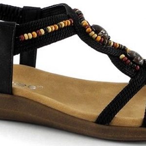 AMARPIES AKO30245 SANDALIA CONFORT TIRAS PEDRERIA NEGRO
