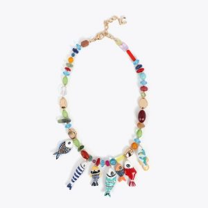 LOLA CASADEMUNT LS2603059 Collar cristales multicolor con charms de peces Rojo-multicolor
