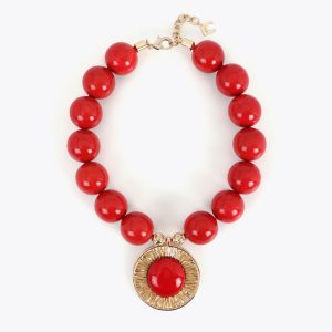 LOLA CASADEMUNT LS2603010 Collar cuentas maxi con pendant Rojo-metal