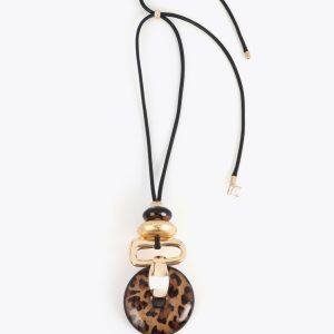 LOLA CASADEMUNT LS2603030 Collar largo colgante combinado animal print y dorado Metal-multicolor