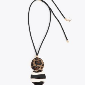 LOLA CASADEMUNT LS2603023 Collar largo con pendant combinado animal print y rayas Metal-multicolor