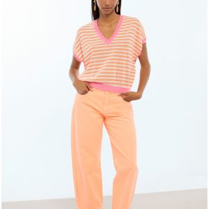 LOLA CASADEMUNT LS2611004 Jersey manga corta rayas bicolor NARANJA-ROSA