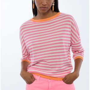 LOLA CASADEMUNT LS2611001 Jersey rayas bicolor CRUDO-ROSA