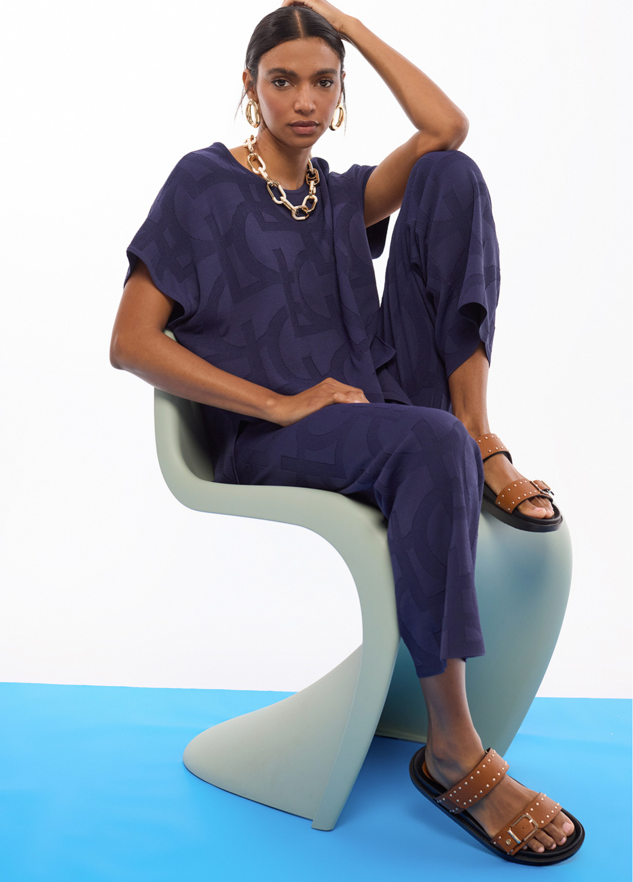 LOLA CASADEMUNT LS2614051 Pantalon tricot jaquard LC NAVY - Imagen 2