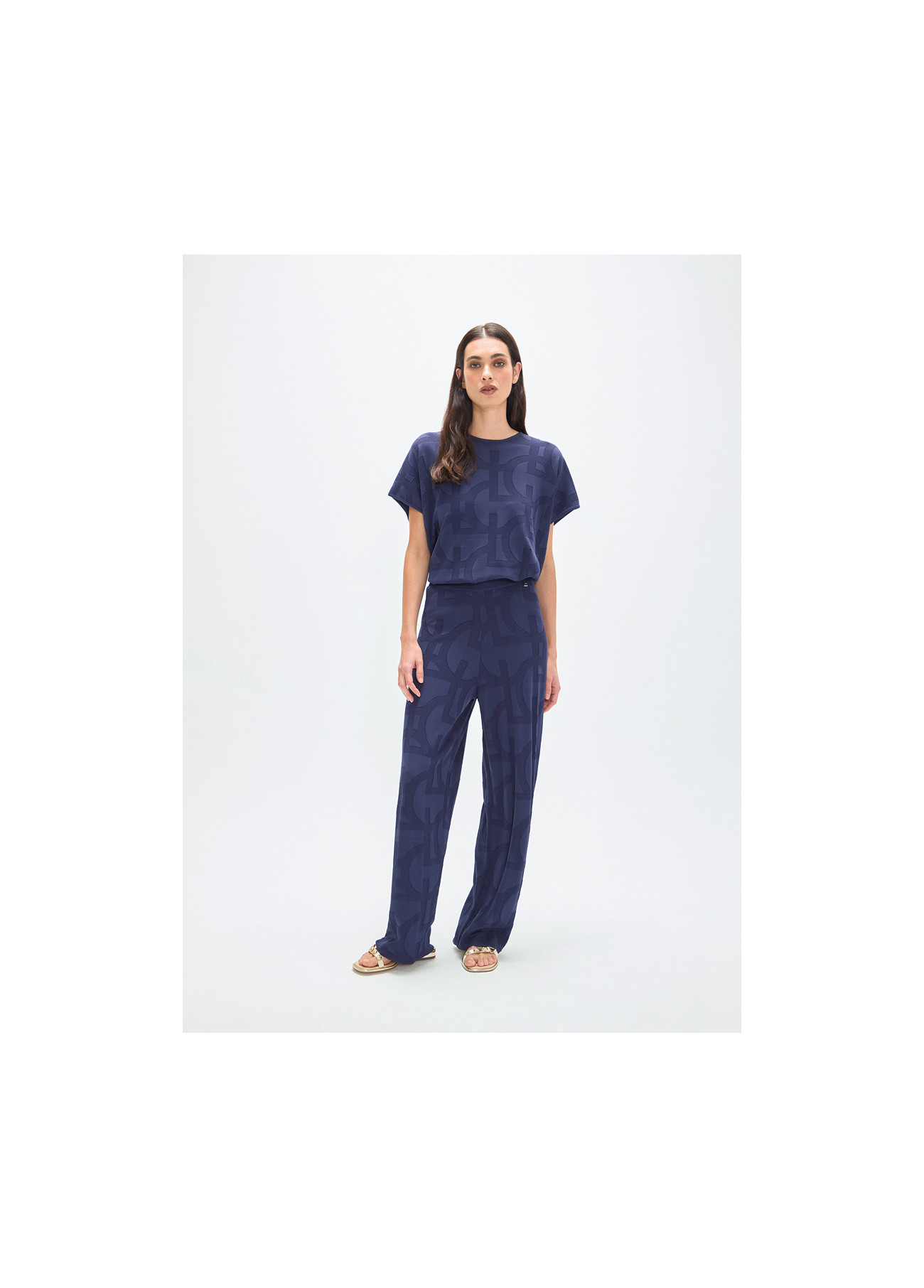 LOLA CASADEMUNT LS2614051 Pantalon tricot jaquard LC NAVY