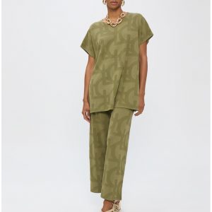 LOLA CASADEMUNT LS2614051 Pantalon tricot jaquard LC KAKI