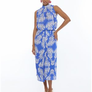 LOLA CASADEMUNT LS2615091 Top cuello alto paisley AZUL-BLANCO