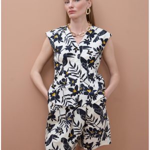 LOLA CASADEMUNT MS2608002 Bermuda popelin print hojas loro NEGRO-CRUDO