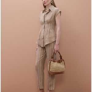 LOLA CASADEMUNT MS2615054 Camisa con pinzas rayas CRUDO-MARRON