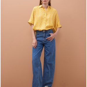 LOLA CASADEMUNT MS2615022 Camisa satinada manga caida logo M CRUDO-AMARILLO