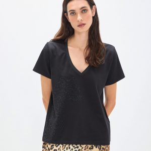 LOLA CASADEMUNT LS2615109- CAMISETA CON ANIMAL EN STRASS-NEGRO