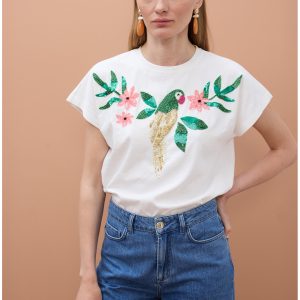 LOLA CASADEMUNT MS2615004 Camiseta loro con joyas BLANCO