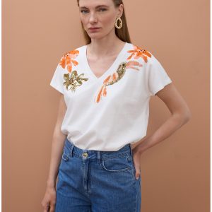 LOLA CASADEMUNT MS2615002 Camiseta tucan con joyas BLANCO