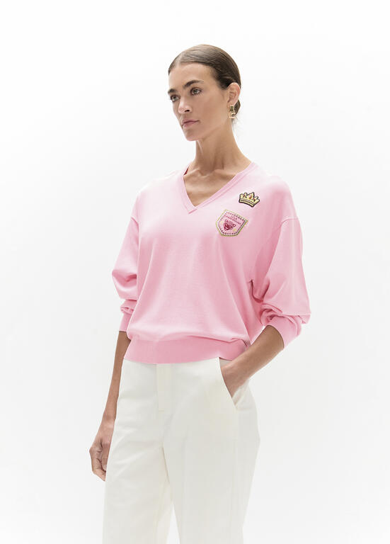 LOLA CASADEMUNT LF2611026 Jersey cuello pico parches ROSA - Imagen 2
