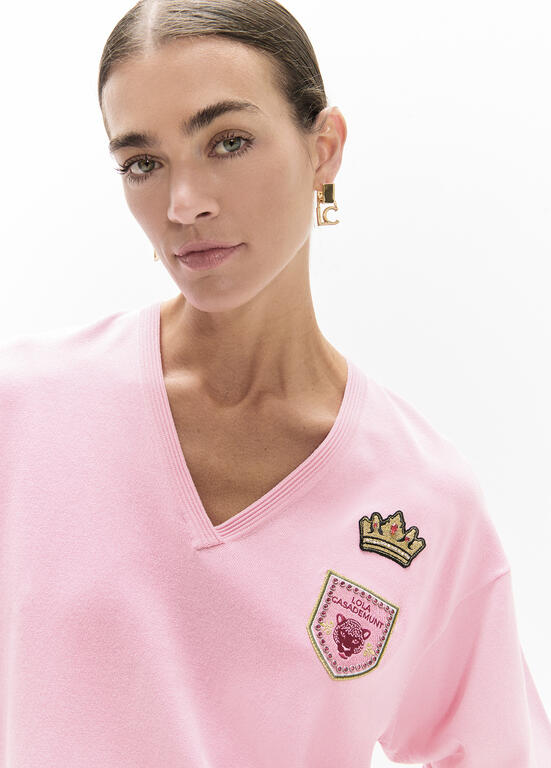 LOLA CASADEMUNT LF2611026 Jersey cuello pico parches ROSA - Imagen 3