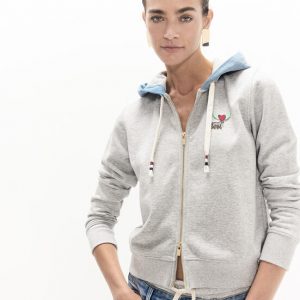 LOLA CASADEMUNT LF2611030 Sudadera corta con cremallera y capucha en denim GRIS CLARO