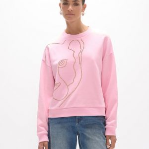 LOLA CASADEMUNT LF2611042 Sudadera cara animal cristales dorados ROSA