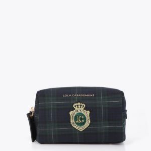 LOLA CASADEMUNT LF2612001 Neceser tejido a cuadros con parche logo bordado VERDE-AZUL U
