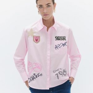 LOLA CASADEMUNT LF2615021 Camisa popelín con detalles y parches ROSA